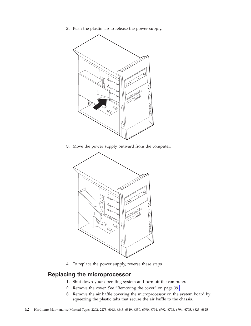 Replacing the microprocessor, Replacing, Microprocessor | IBM 2292 User Manual | Page 48 / 230