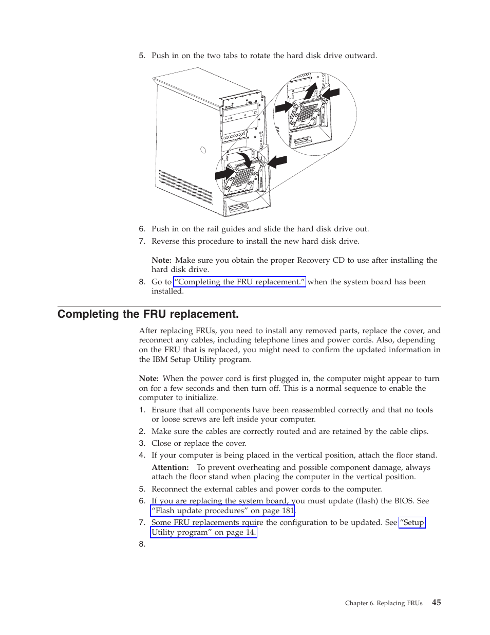 Completing the fru replacement, Completing, Replacement | IBM 2292 User Manual | Page 51 / 230