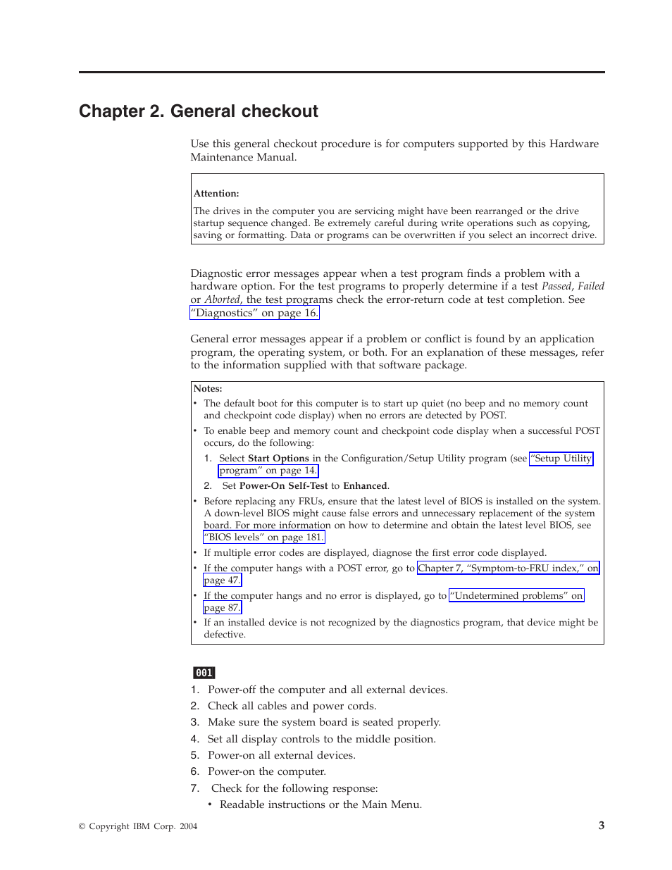 Chapter 2. general checkout, Chapter, General | Checkout | IBM 2292 User Manual | Page 9 / 230