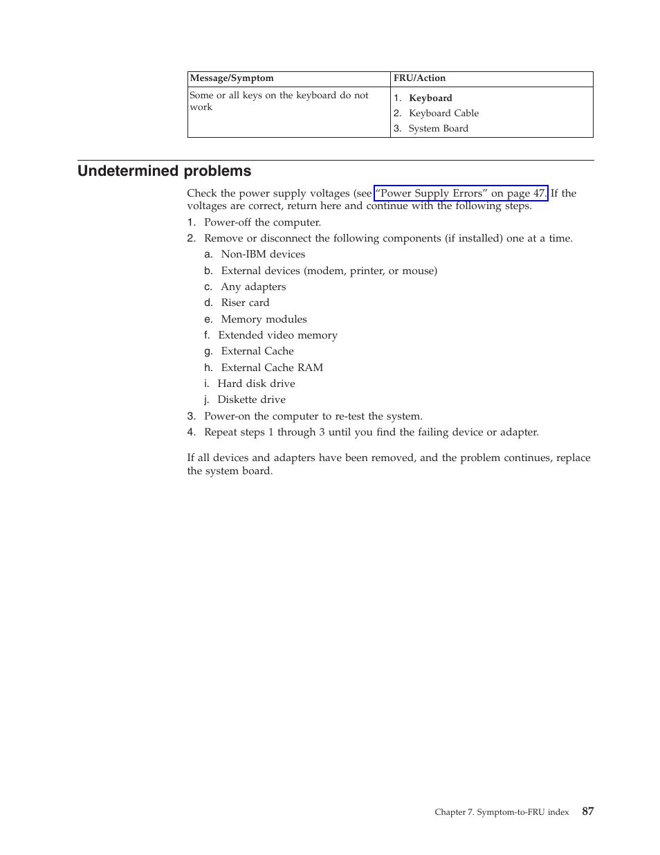 Undetermined problems, Undetermined, Problems | IBM 2292 User Manual | Page 93 / 230