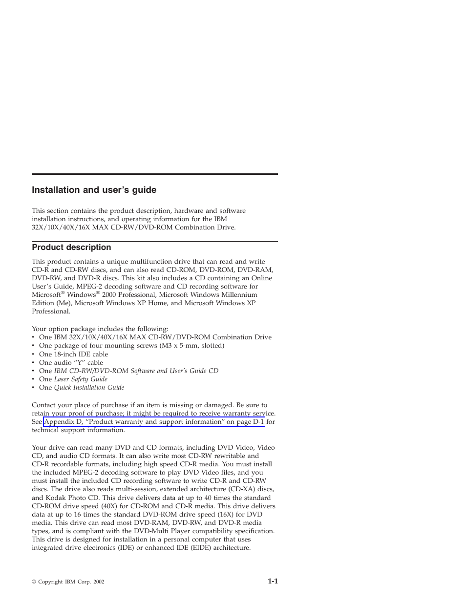 Installation and user’s guide, Product description | IBM 22P6975 User Manual | Page 11 / 54