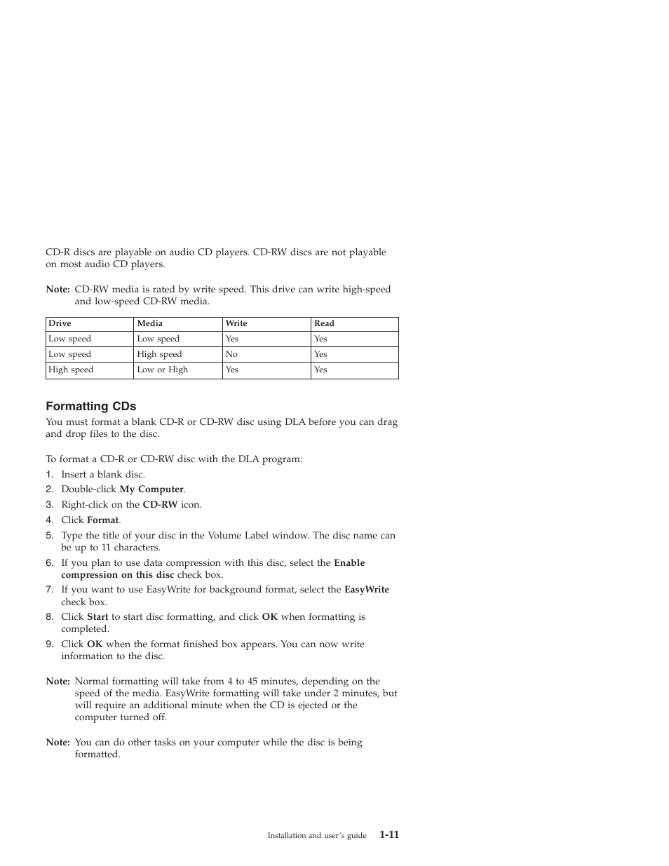 Formatting cds | IBM 22P6975 User Manual | Page 21 / 54