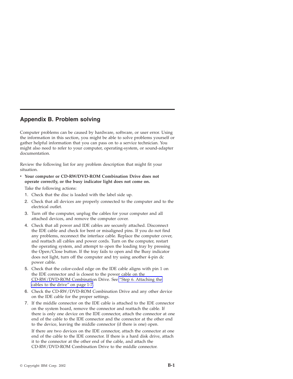 Appendix b. problem solving | IBM 22P6975 User Manual | Page 27 / 54