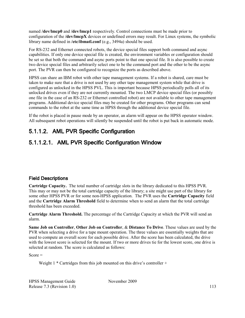 Aml pvr specific configuration, Aml pvr specific configuration window | IBM RELEASE 7.3 User Manual | Page 113 / 388