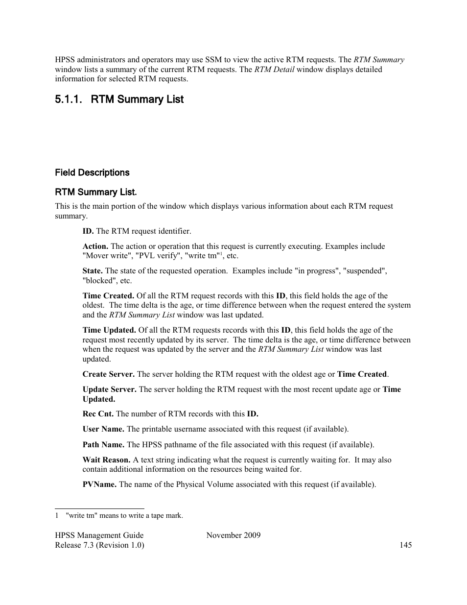 Rtm summary list | IBM RELEASE 7.3 User Manual | Page 145 / 388