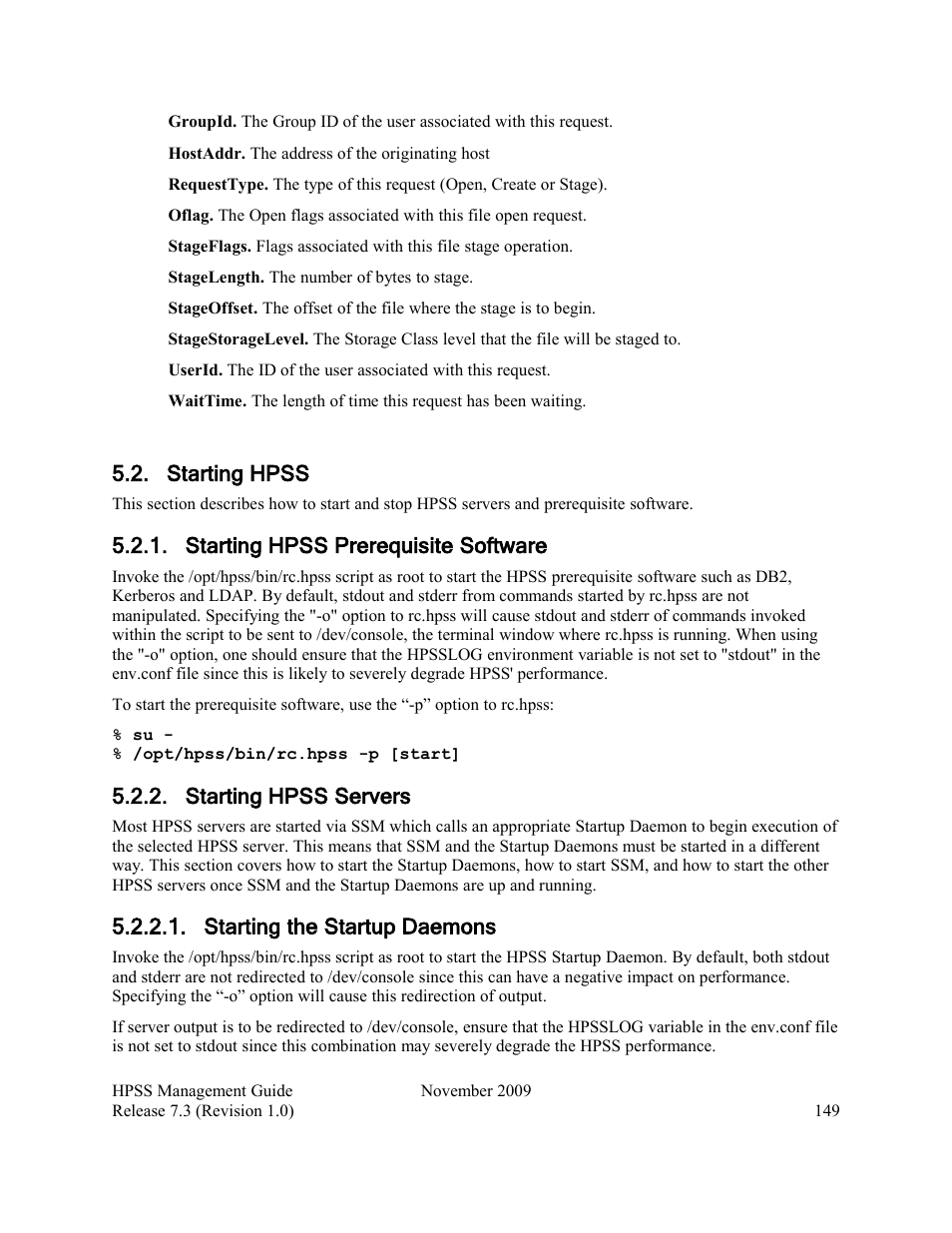 Starting hpss, Starting hpss prerequisite software, Starting hpss servers | Starting the startup daemons | IBM RELEASE 7.3 User Manual | Page 149 / 388