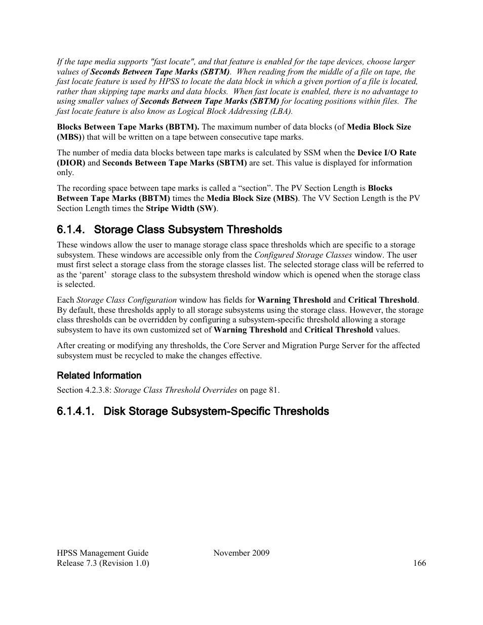 Storage class subsystem thresholds, Disk storage subsystem-specific thresholds | IBM RELEASE 7.3 User Manual | Page 166 / 388