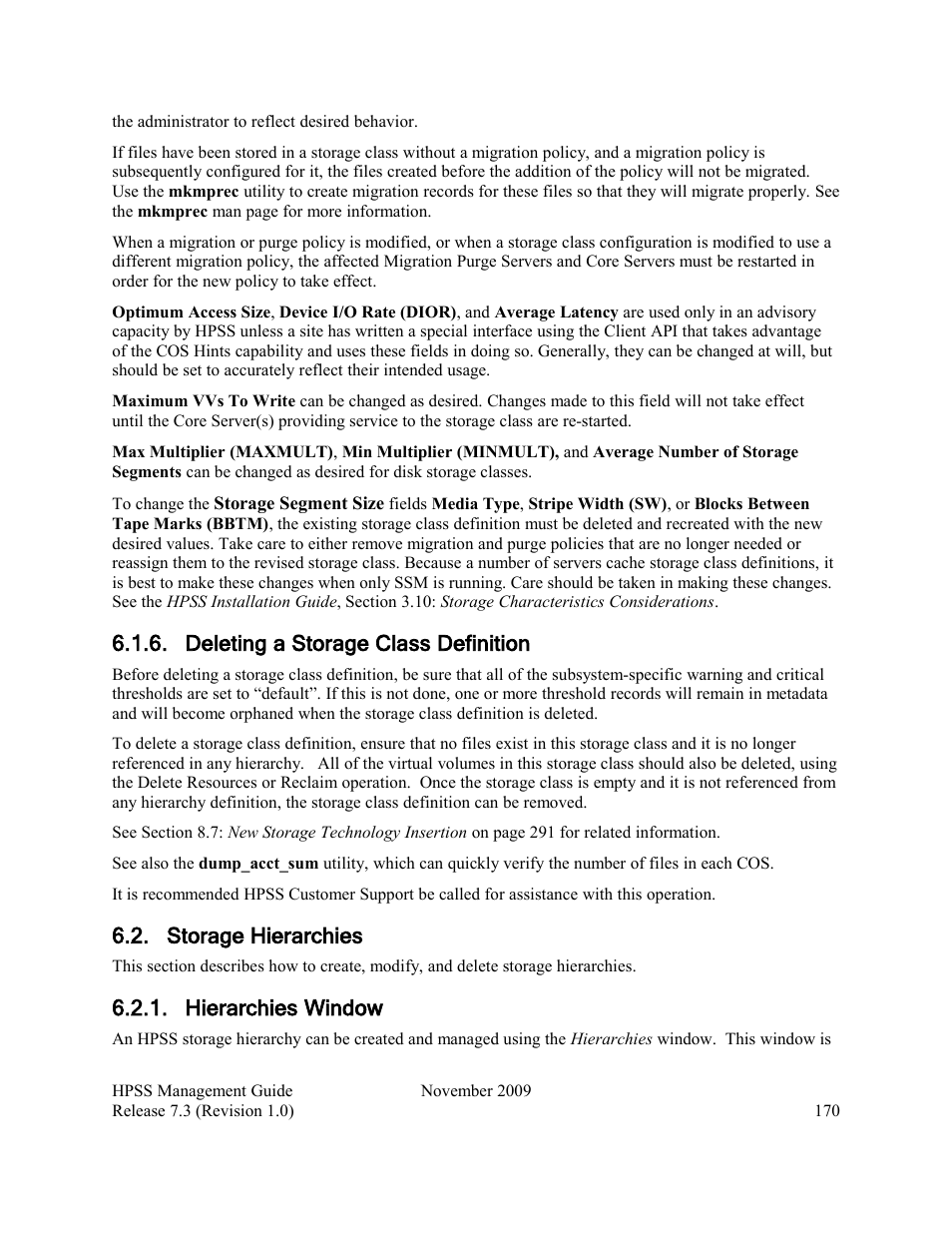 Deleting a storage class definition, Storage hierarchies, Hierarchies window | IBM RELEASE 7.3 User Manual | Page 170 / 388