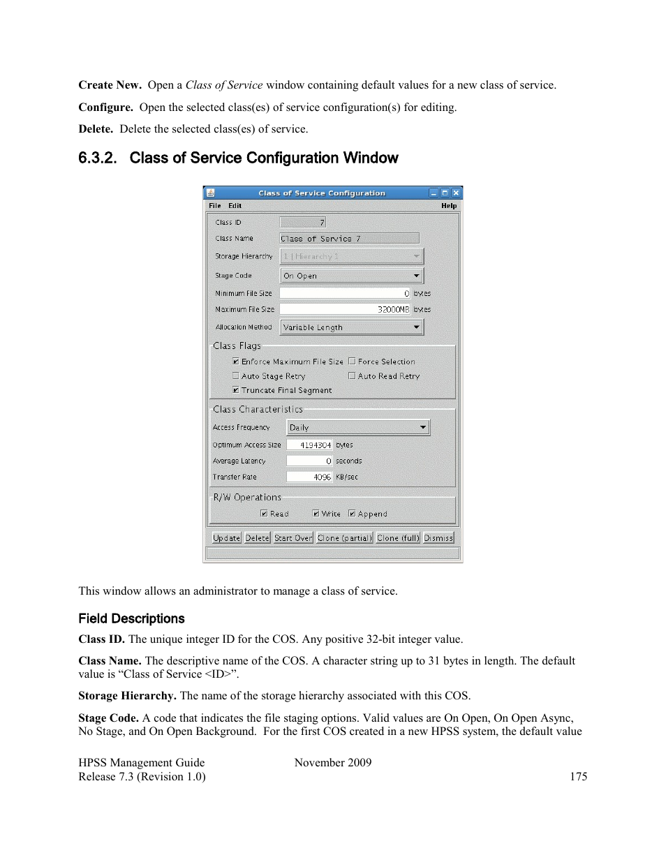 Class of service configuration window | IBM RELEASE 7.3 User Manual | Page 175 / 388