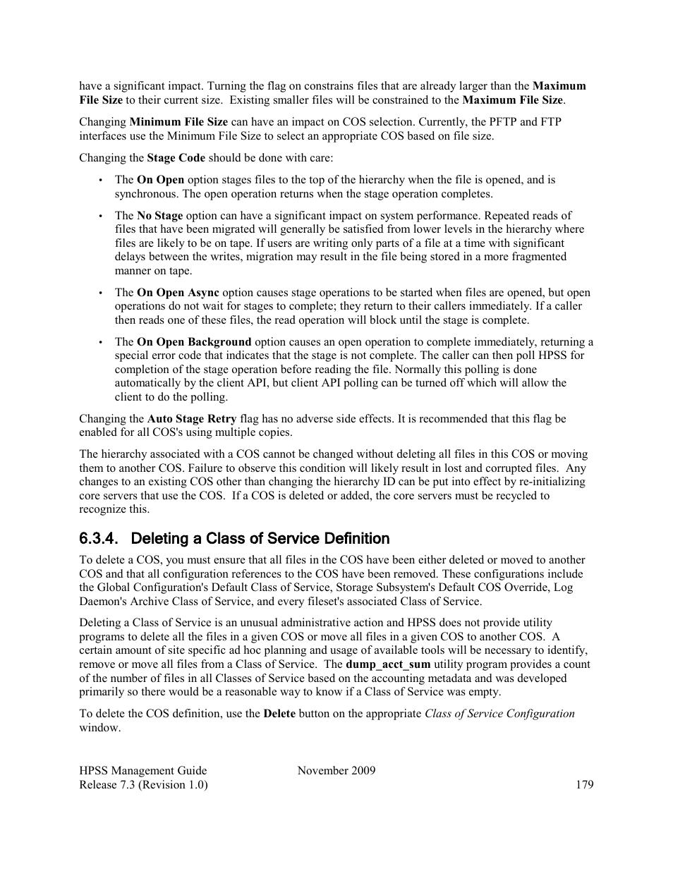 Deleting a class of service definition | IBM RELEASE 7.3 User Manual | Page 179 / 388