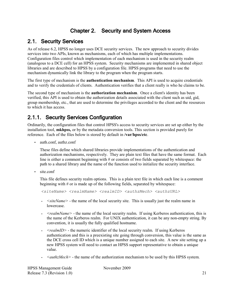 Chapter 2. security and system access, Security services, Security services configuration | IBM RELEASE 7.3 User Manual | Page 21 / 388