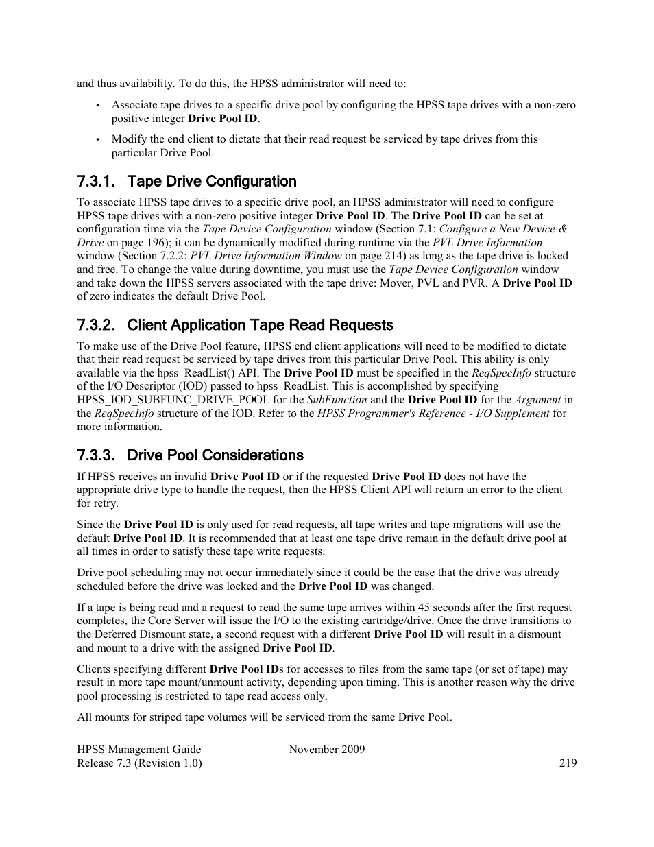 Tape drive configuration, Client application tape read requests, Drive pool considerations | IBM RELEASE 7.3 User Manual | Page 219 / 388