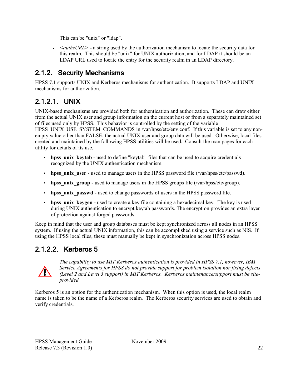 Security mechanisms, Unix, Kerberos 5 | IBM RELEASE 7.3 User Manual | Page 22 / 388