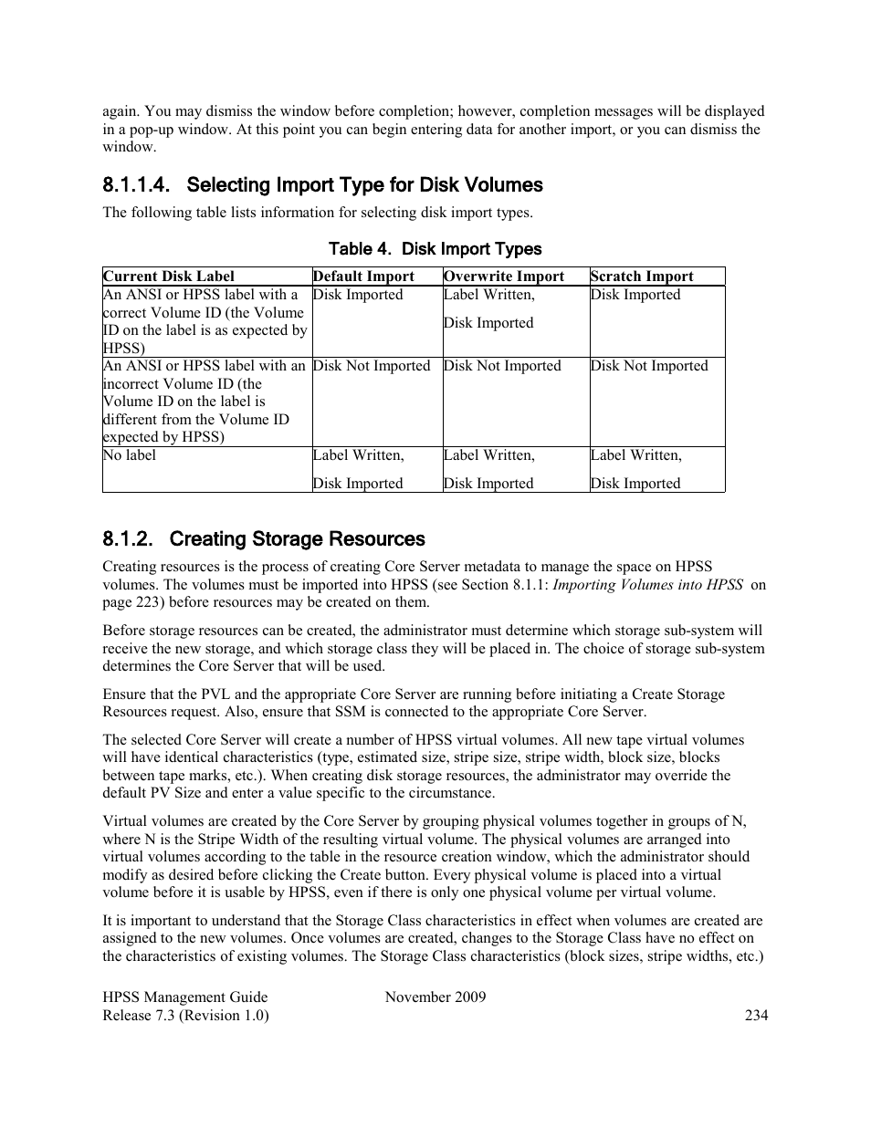 Selecting import type for disk volumes, Creating storage resources | IBM RELEASE 7.3 User Manual | Page 234 / 388