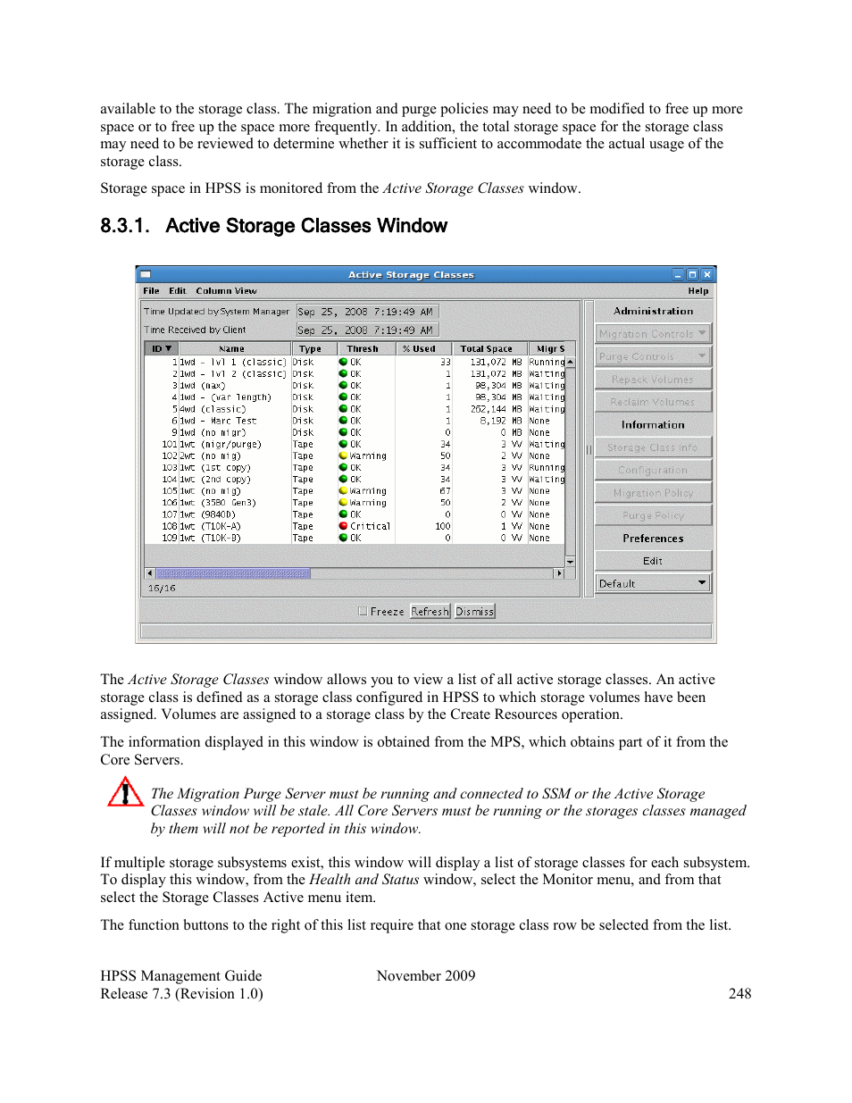 Active storage classes window | IBM RELEASE 7.3 User Manual | Page 248 / 388