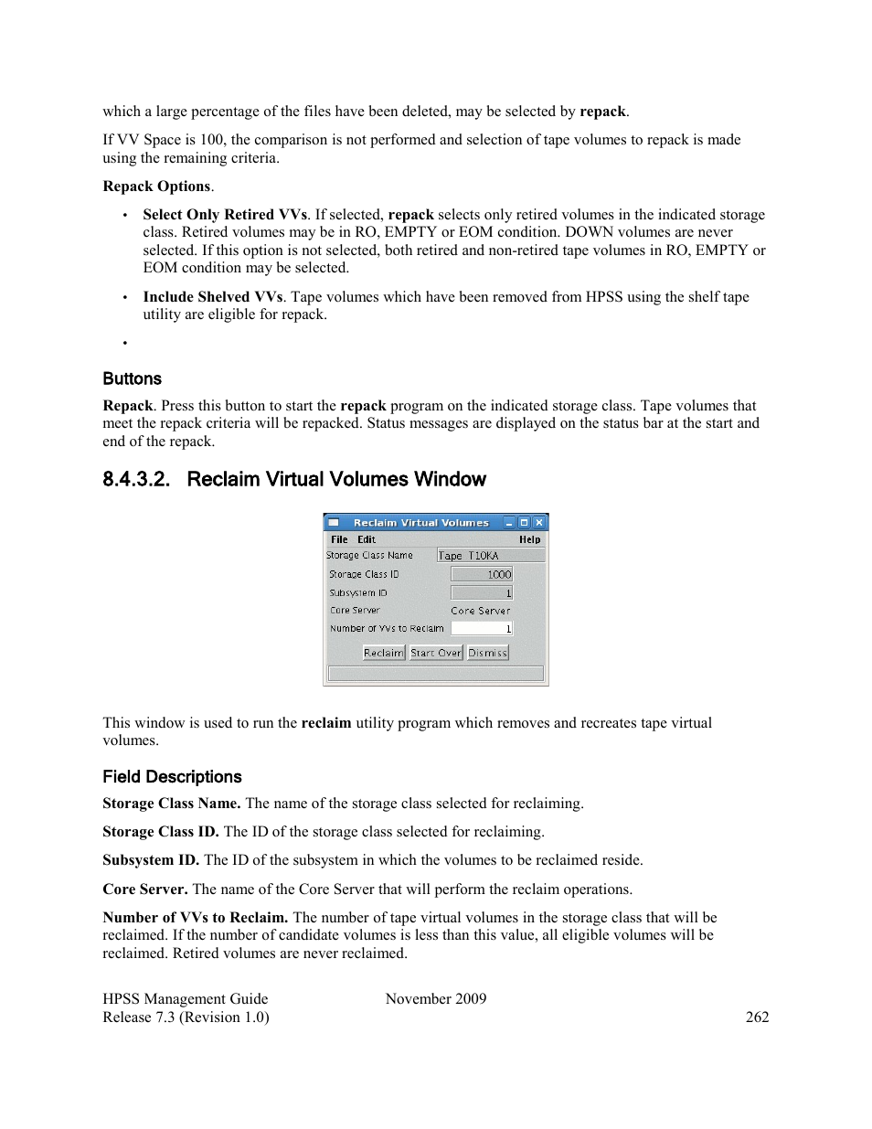 Reclaim virtual volumes window | IBM RELEASE 7.3 User Manual | Page 262 / 388