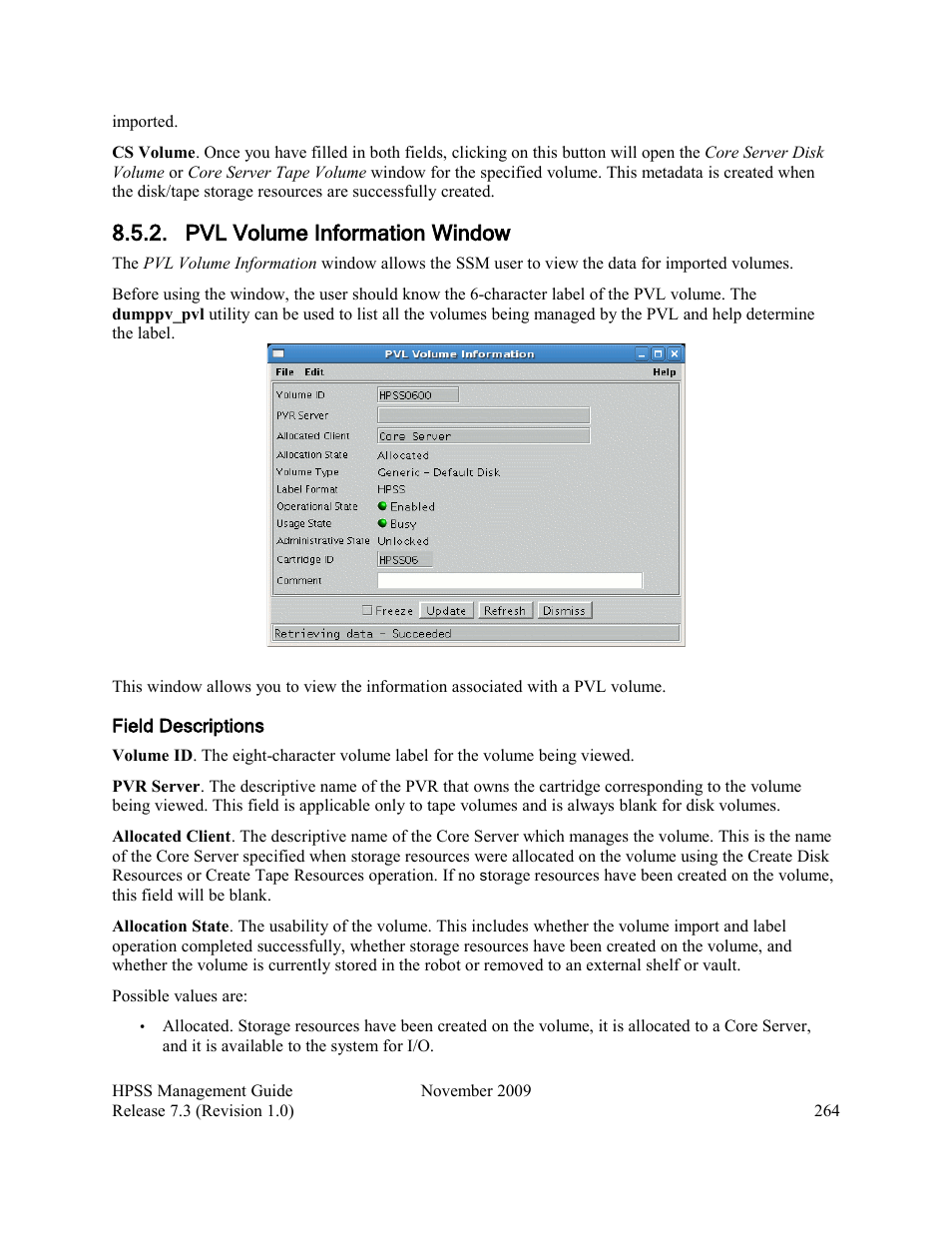 Pvl volume information window | IBM RELEASE 7.3 User Manual | Page 264 / 388