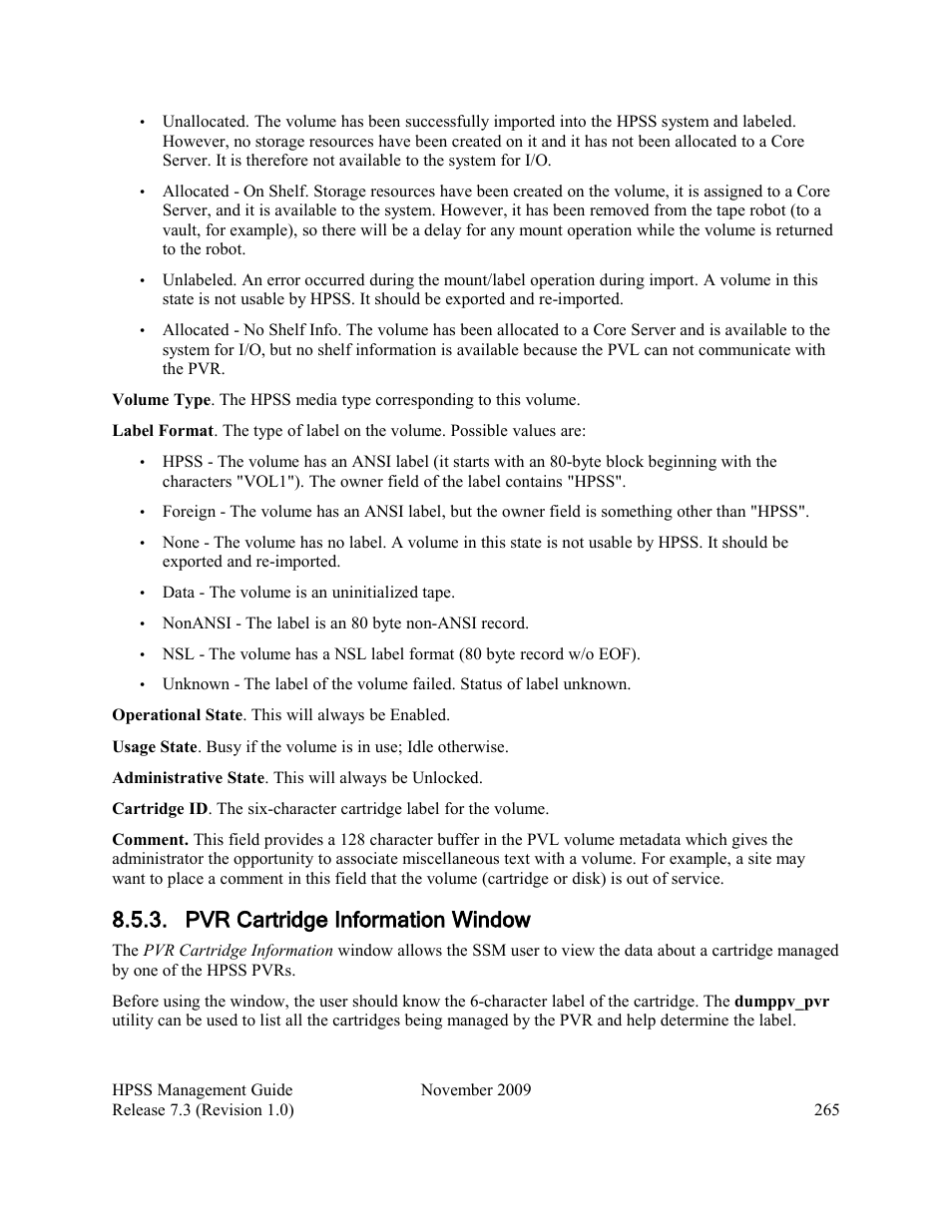 Pvr cartridge information window | IBM RELEASE 7.3 User Manual | Page 265 / 388