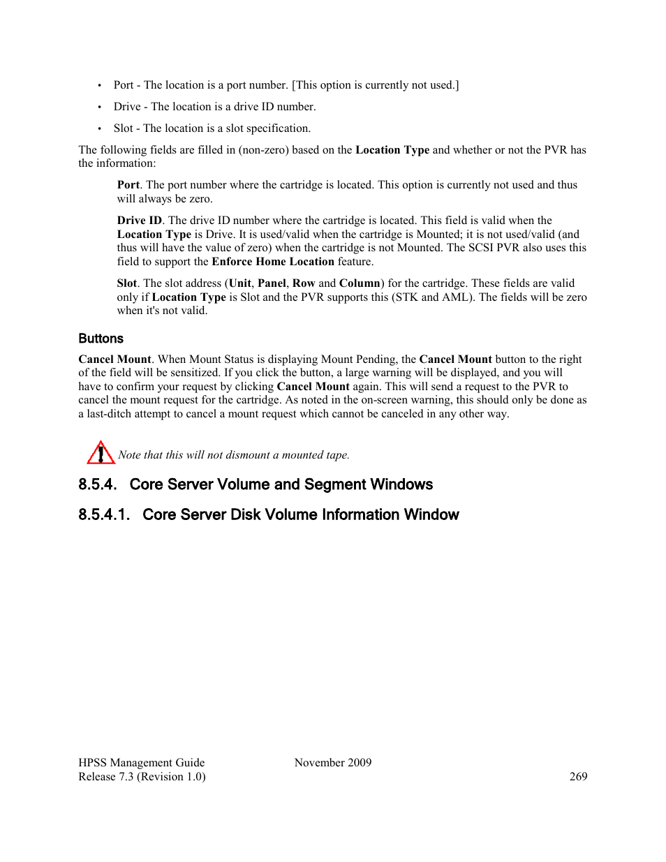 Core server volume and segment windows, Core server disk volume information window | IBM RELEASE 7.3 User Manual | Page 269 / 388