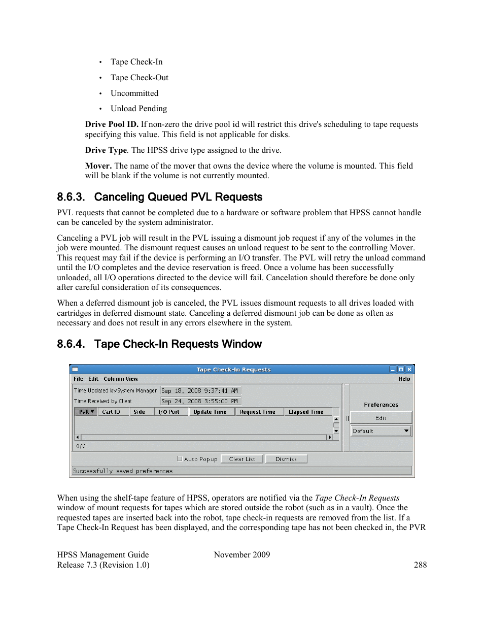 Canceling queued pvl requests, Tape check-in requests window | IBM RELEASE 7.3 User Manual | Page 288 / 388