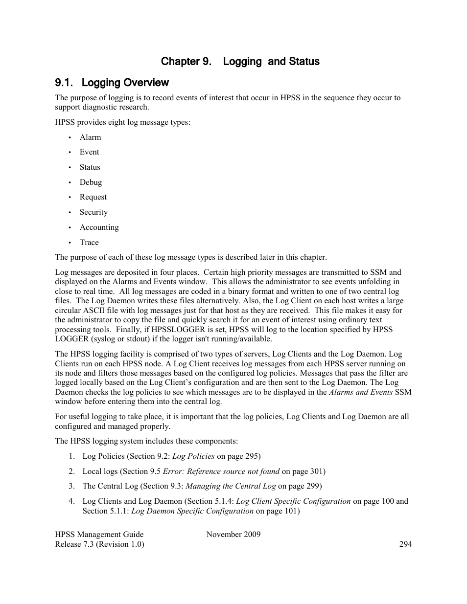 Chapter 9. logging and status, Logging overview | IBM RELEASE 7.3 User Manual | Page 294 / 388