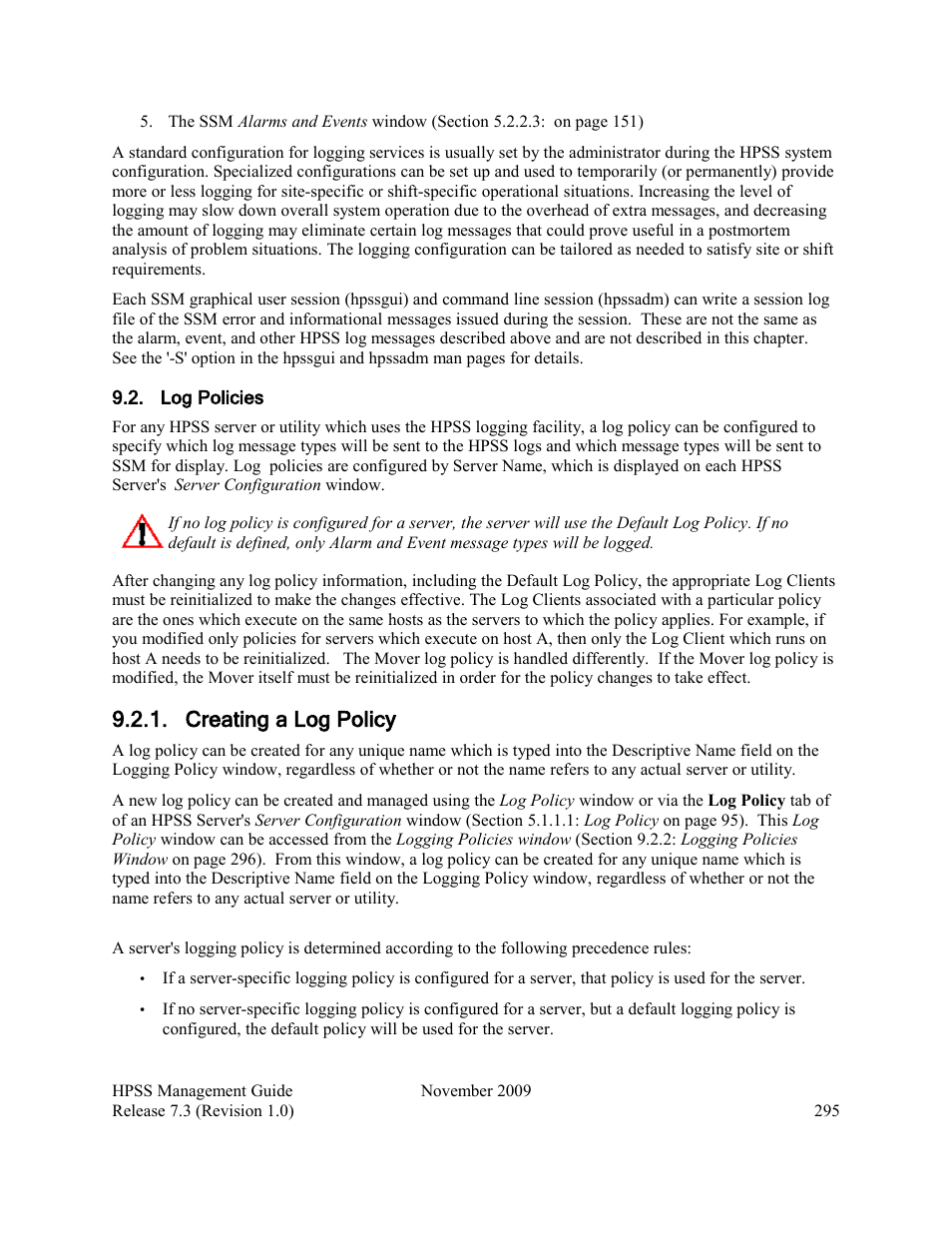 Log policies, Creating a log policy | IBM RELEASE 7.3 User Manual | Page 295 / 388