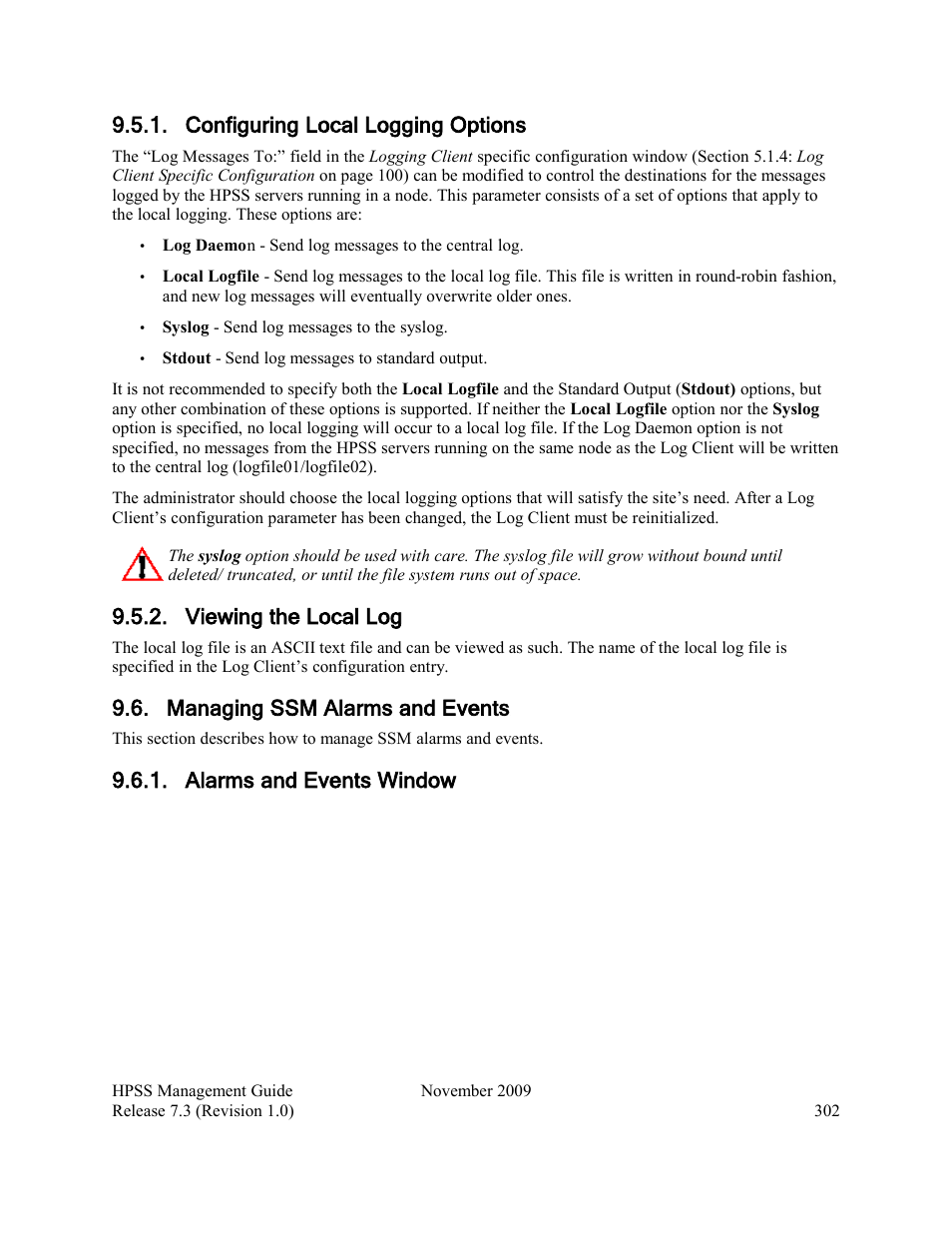 Configuring local logging options, Viewing the local log, Managing ssm alarms and events | Alarms and events window | IBM RELEASE 7.3 User Manual | Page 302 / 388