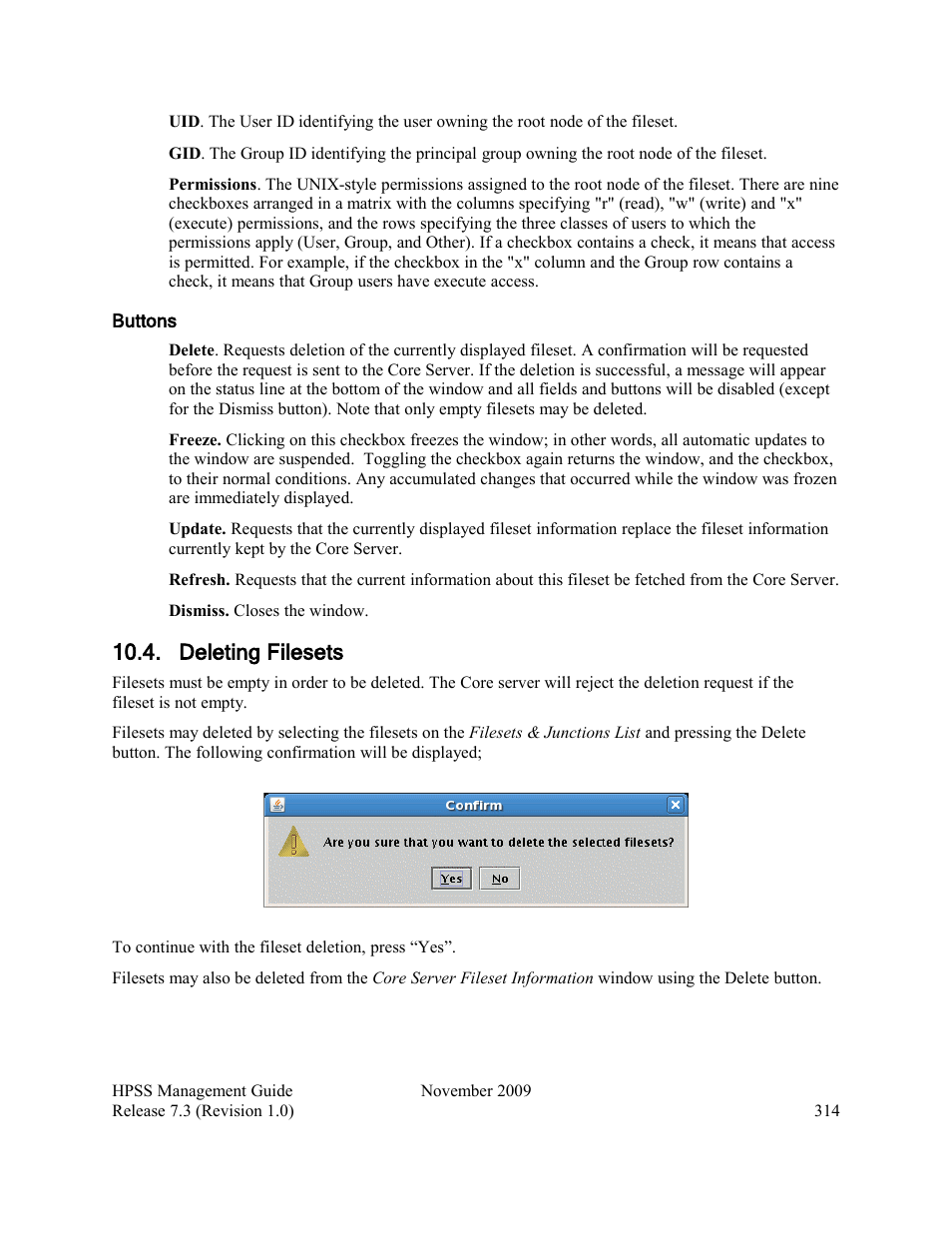 Deleting filesets | IBM RELEASE 7.3 User Manual | Page 314 / 388