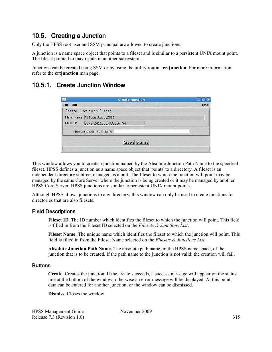 Creating a junction, Create junction window | IBM RELEASE 7.3 User Manual | Page 315 / 388