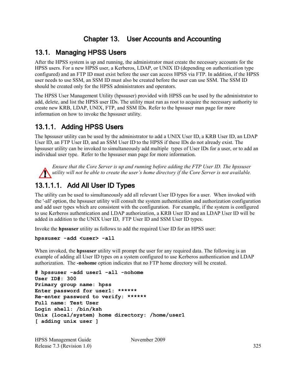 Chapter 13. user accounts and accounting, Managing hpss users, Adding hpss users | Add all user id types | IBM RELEASE 7.3 User Manual | Page 325 / 388