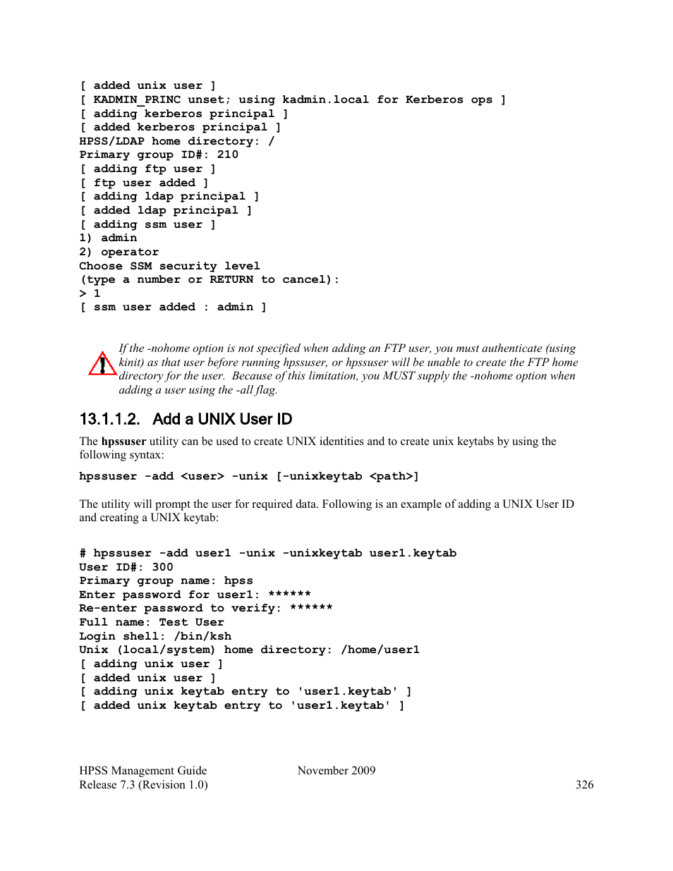 Add a unix user id | IBM RELEASE 7.3 User Manual | Page 326 / 388