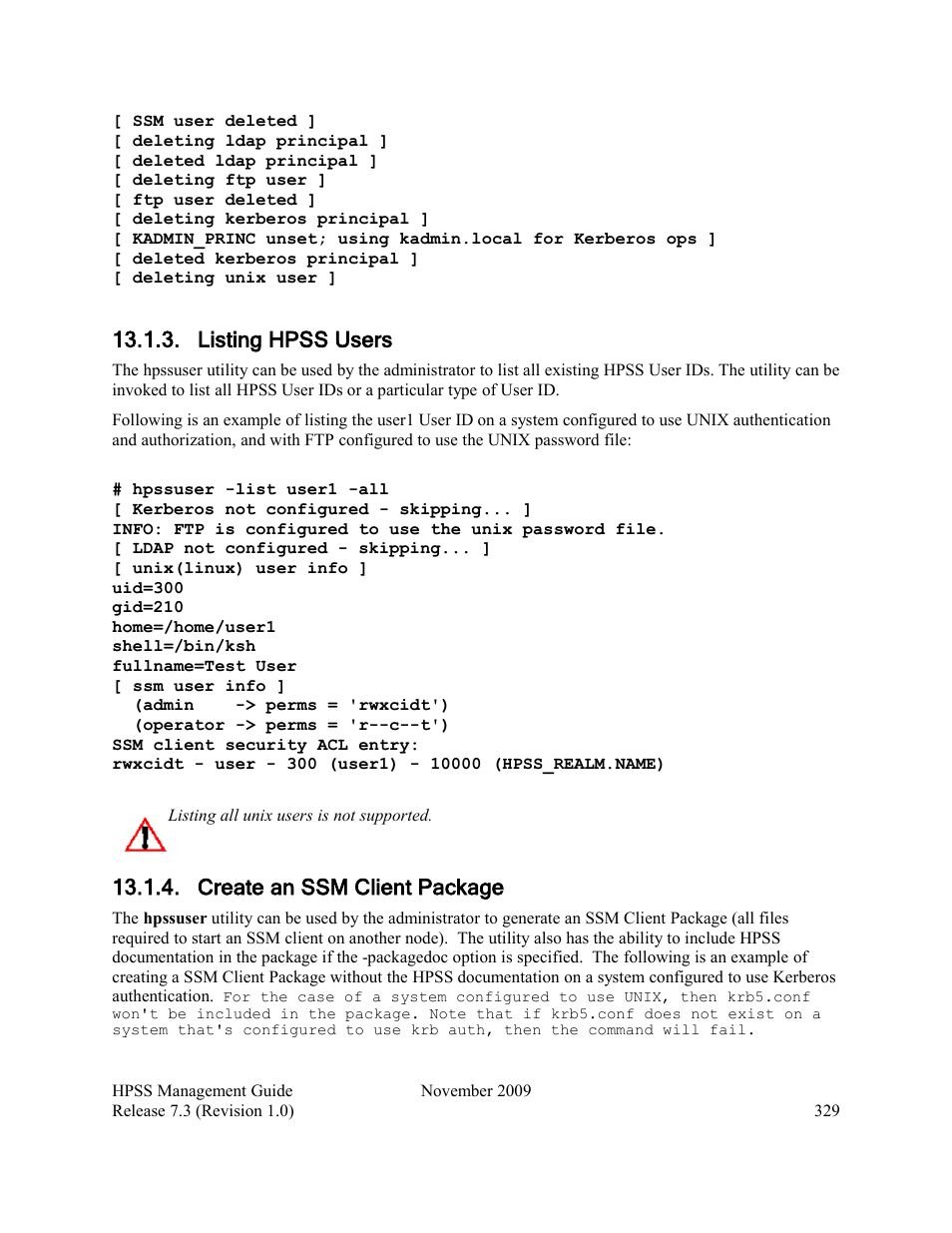 Listing hpss users, Create an ssm client package | IBM RELEASE 7.3 User Manual | Page 329 / 388