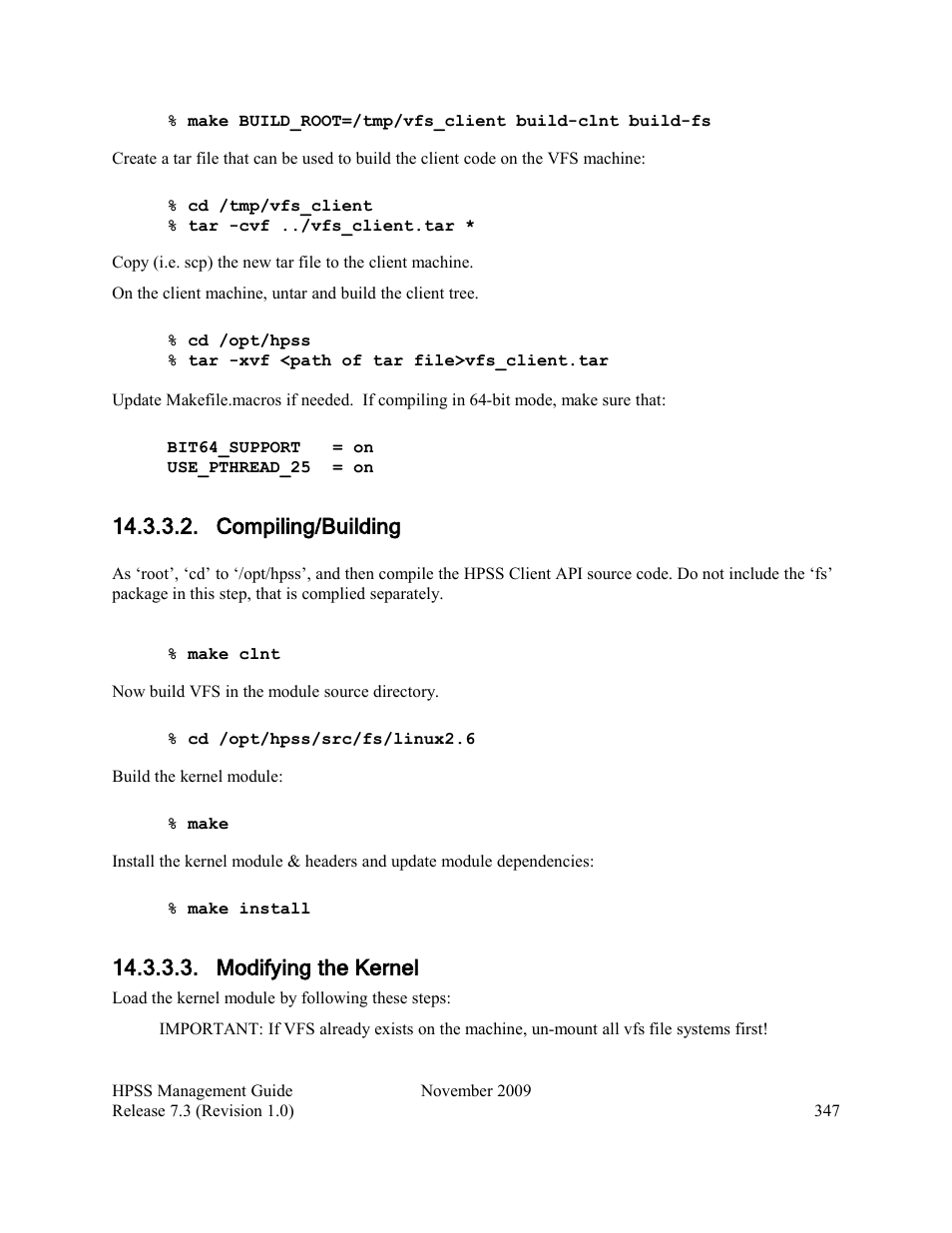 Compiling/building, Modifying the kernel | IBM RELEASE 7.3 User Manual | Page 347 / 388