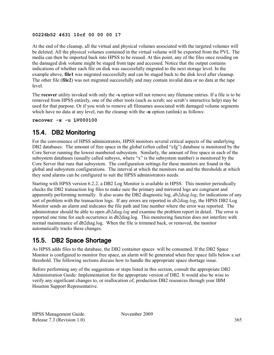 Db2 monitoring, Db2 space shortage | IBM RELEASE 7.3 User Manual | Page 365 / 388