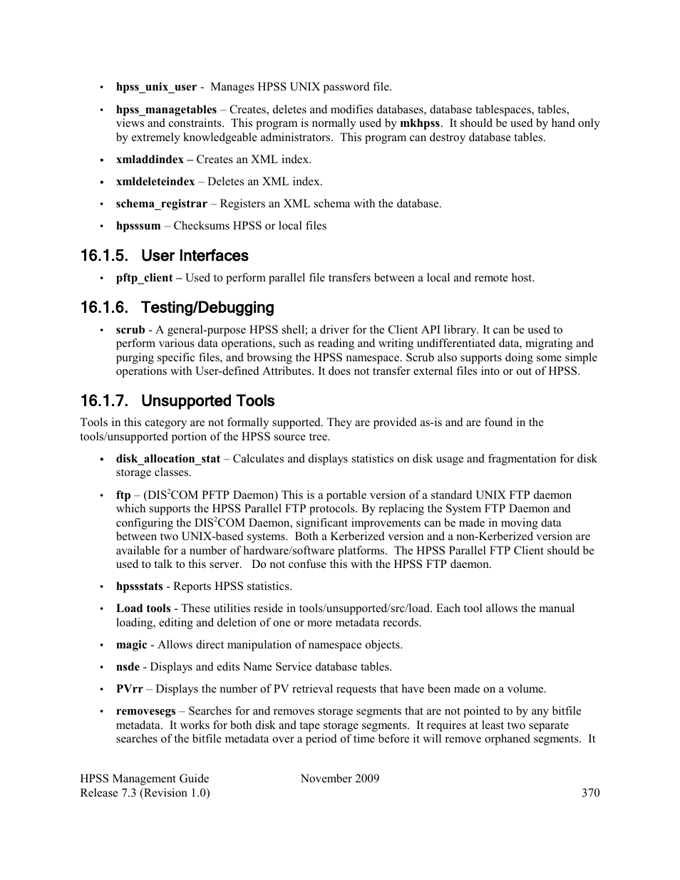 User interfaces, Testing/debugging, Unsupported tools | IBM RELEASE 7.3 User Manual | Page 370 / 388