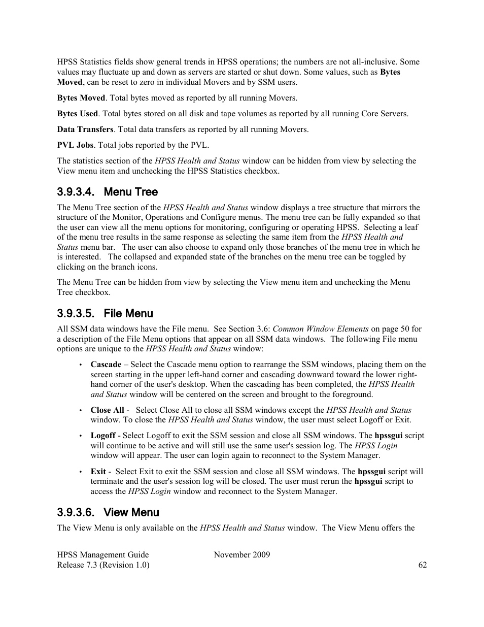 Menu tree, File menu, View menu | IBM RELEASE 7.3 User Manual | Page 62 / 388