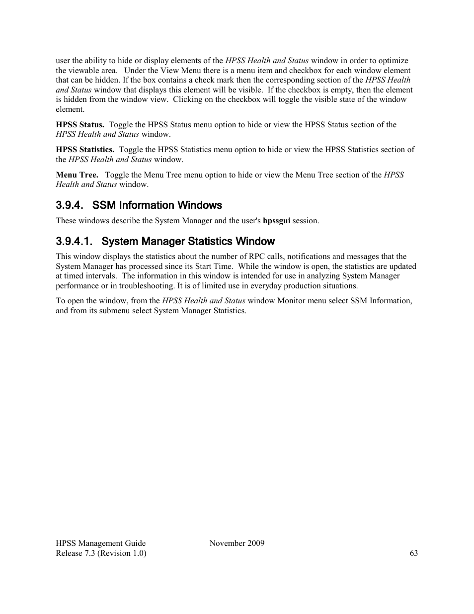 Ssm information windows, System manager statistics window | IBM RELEASE 7.3 User Manual | Page 63 / 388