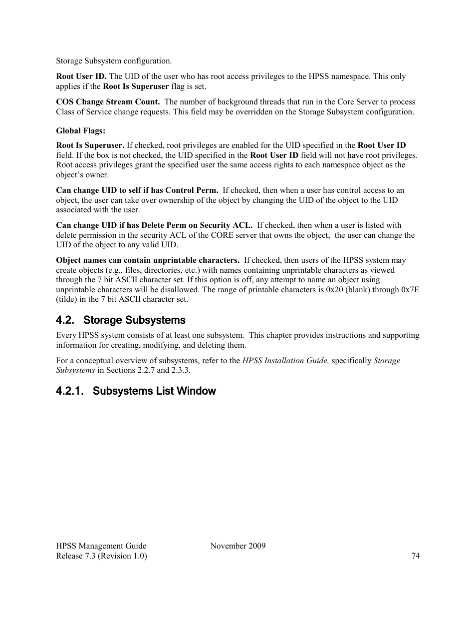 Storage subsystems, Subsystems list window | IBM RELEASE 7.3 User Manual | Page 74 / 388