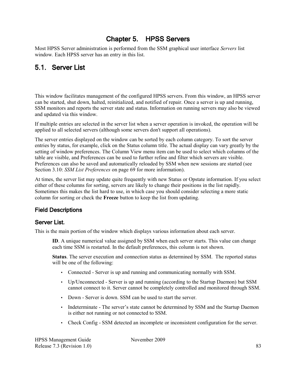 Chapter 5. hpss servers, Server list | IBM RELEASE 7.3 User Manual | Page 83 / 388