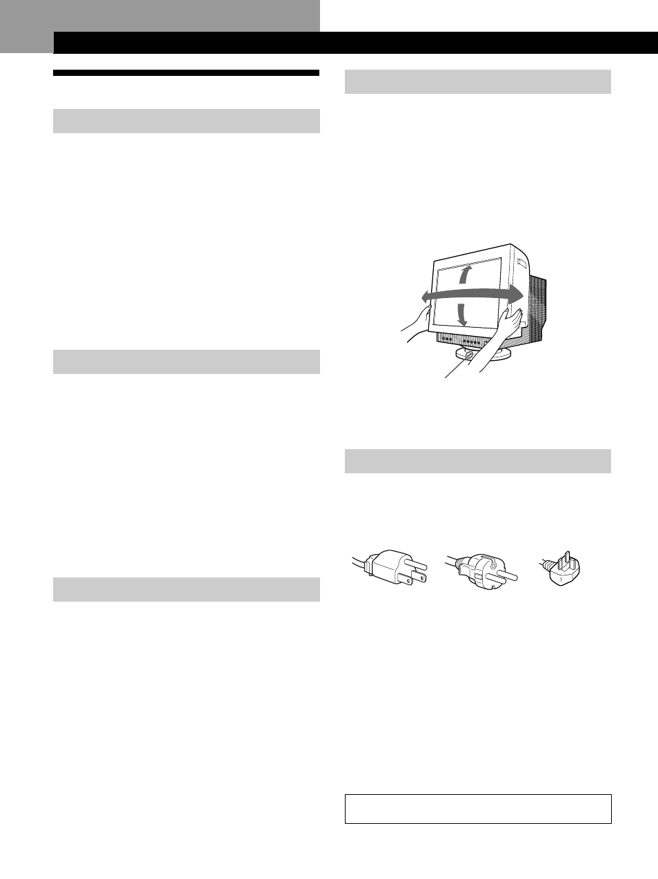 Vorbereitungen, Sicherheitsmaßnahmen, Lage und funktion der teile und bedienelemente | Der dreh- und neigbare ständer, Warnhinweis zum netzanschluß, Aufstellung, Wartung, Transport | IBM P260 User Manual | Page 54 / 130