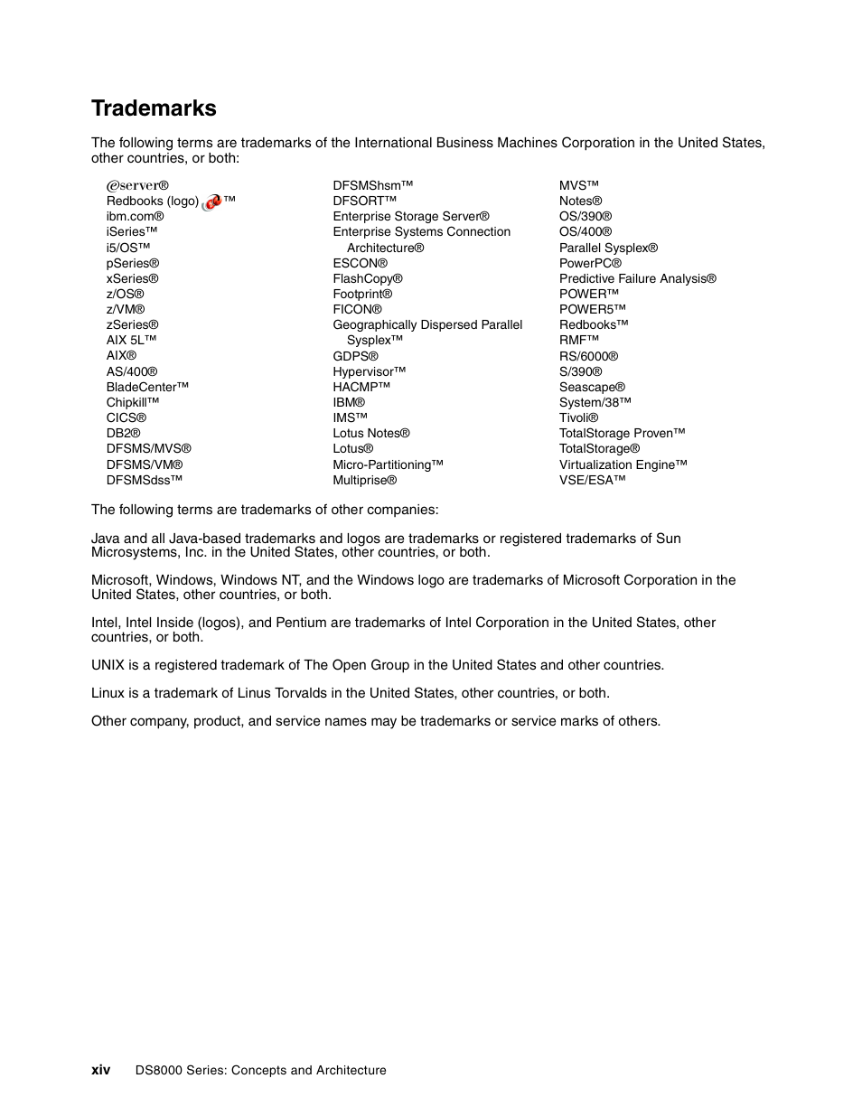 Trademarks | IBM DS8000 User Manual | Page 16 / 450