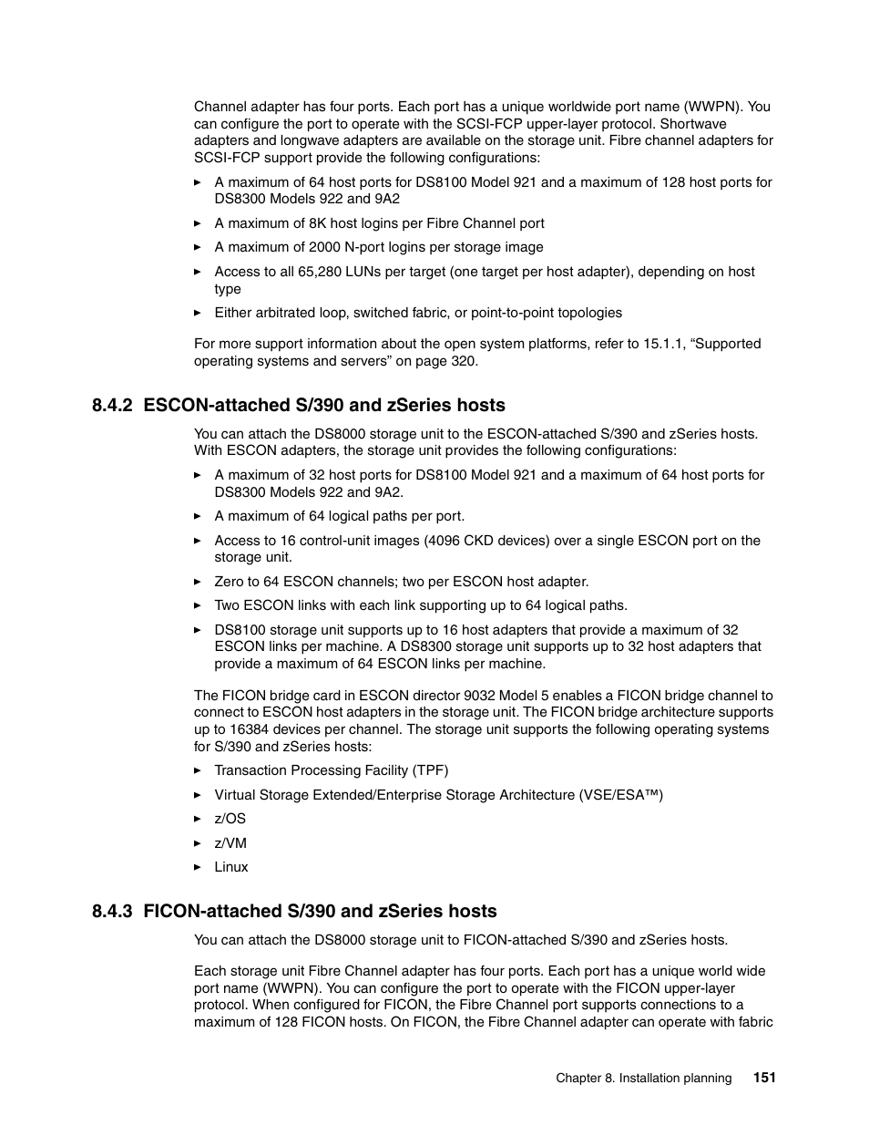 2 escon-attached s/390 and zseries hosts, 3 ficon-attached s/390 and zseries hosts | IBM DS8000 User Manual | Page 173 / 450