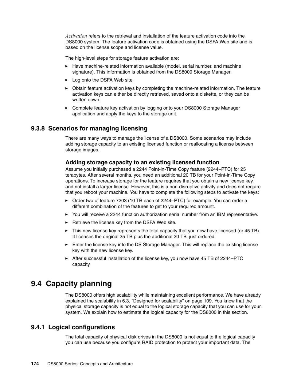 8 scenarios for managing licensing, 4 capacity planning, 1 logical configurations | Capacity planning | IBM DS8000 User Manual | Page 196 / 450