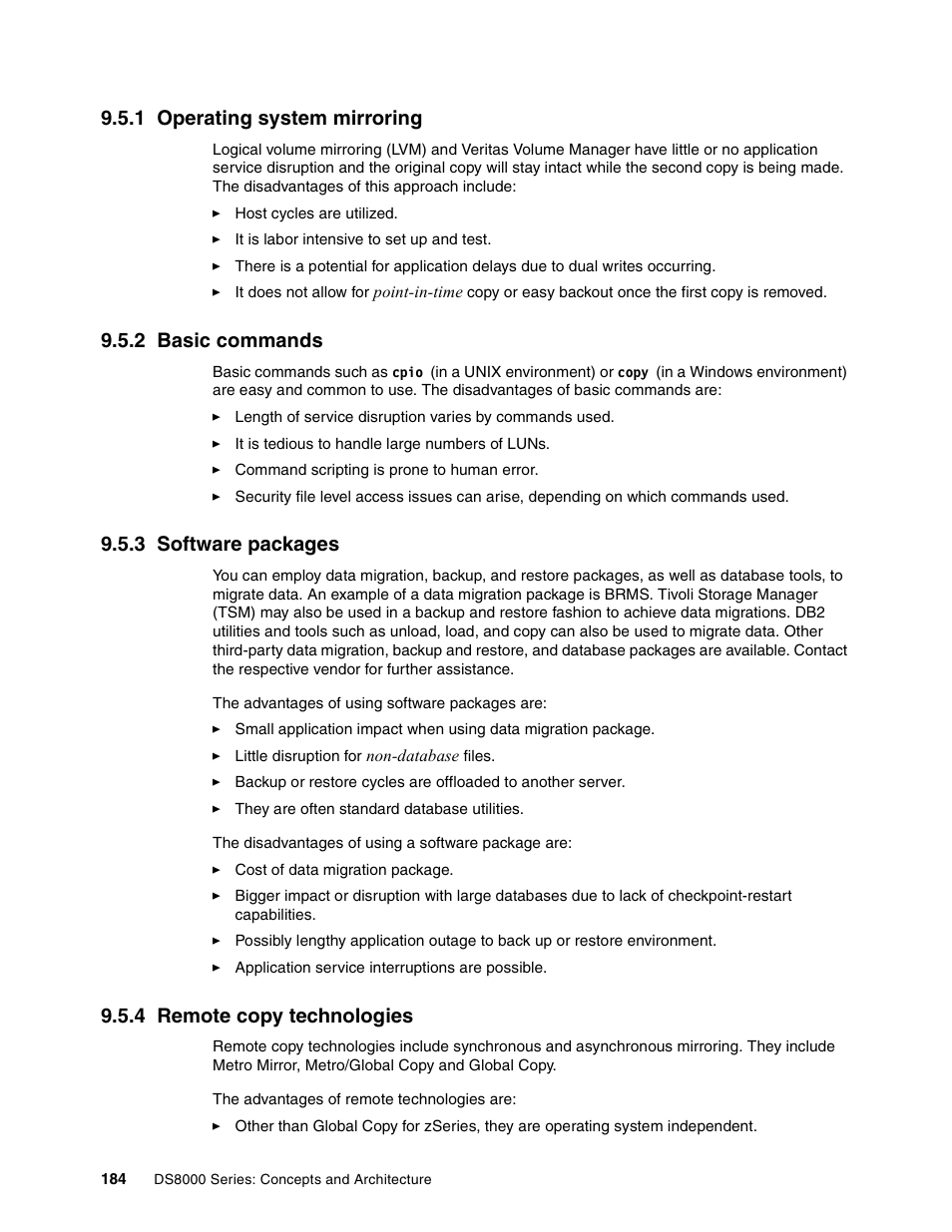 1 operating system mirroring, 2 basic commands, 3 software packages | 4 remote copy technologies | IBM DS8000 User Manual | Page 206 / 450
