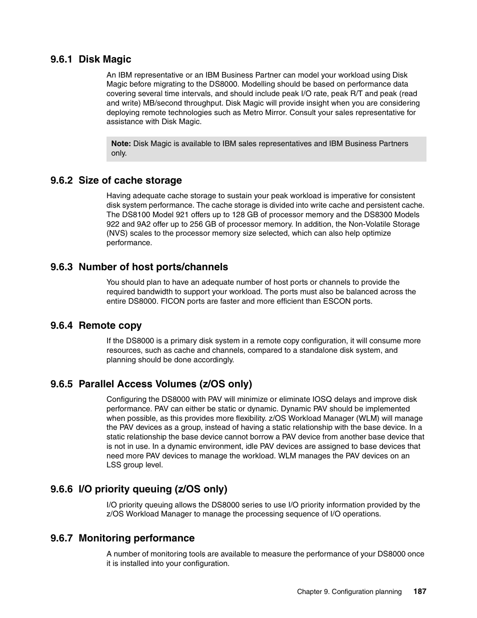 1 disk magic, 2 size of cache storage, 3 number of host ports/channels | 4 remote copy, 5 parallel access volumes (z/os only), 6 i/o priority queuing (z/os only), 7 monitoring performance | IBM DS8000 User Manual | Page 209 / 450