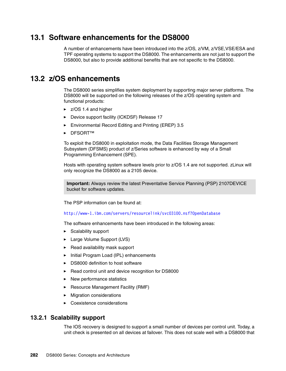 1 software enhancements for the ds8000, 2 z/os enhancements, 1 scalability support | IBM DS8000 User Manual | Page 304 / 450