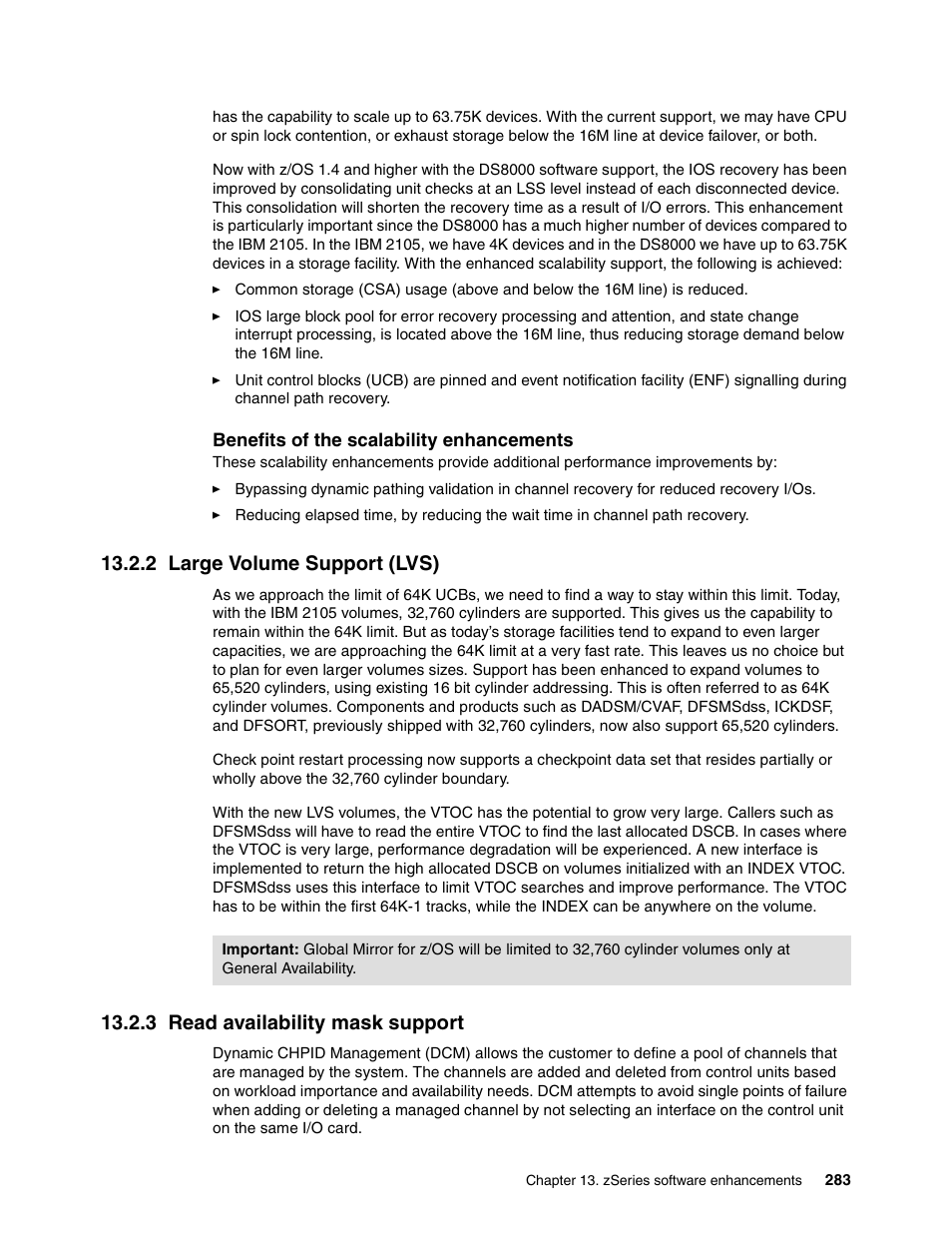 2 large volume support (lvs), 3 read availability mask support, Large volume support (lvs) | Read availability mask support | IBM DS8000 User Manual | Page 305 / 450