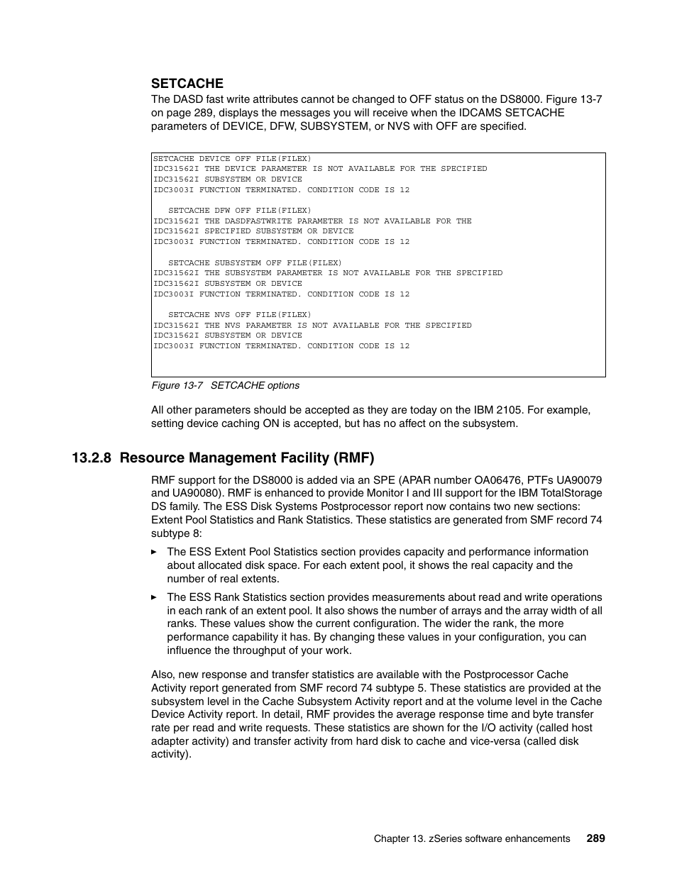 8 resource management facility (rmf), Resource management facility (rmf), Setcache | IBM DS8000 User Manual | Page 311 / 450