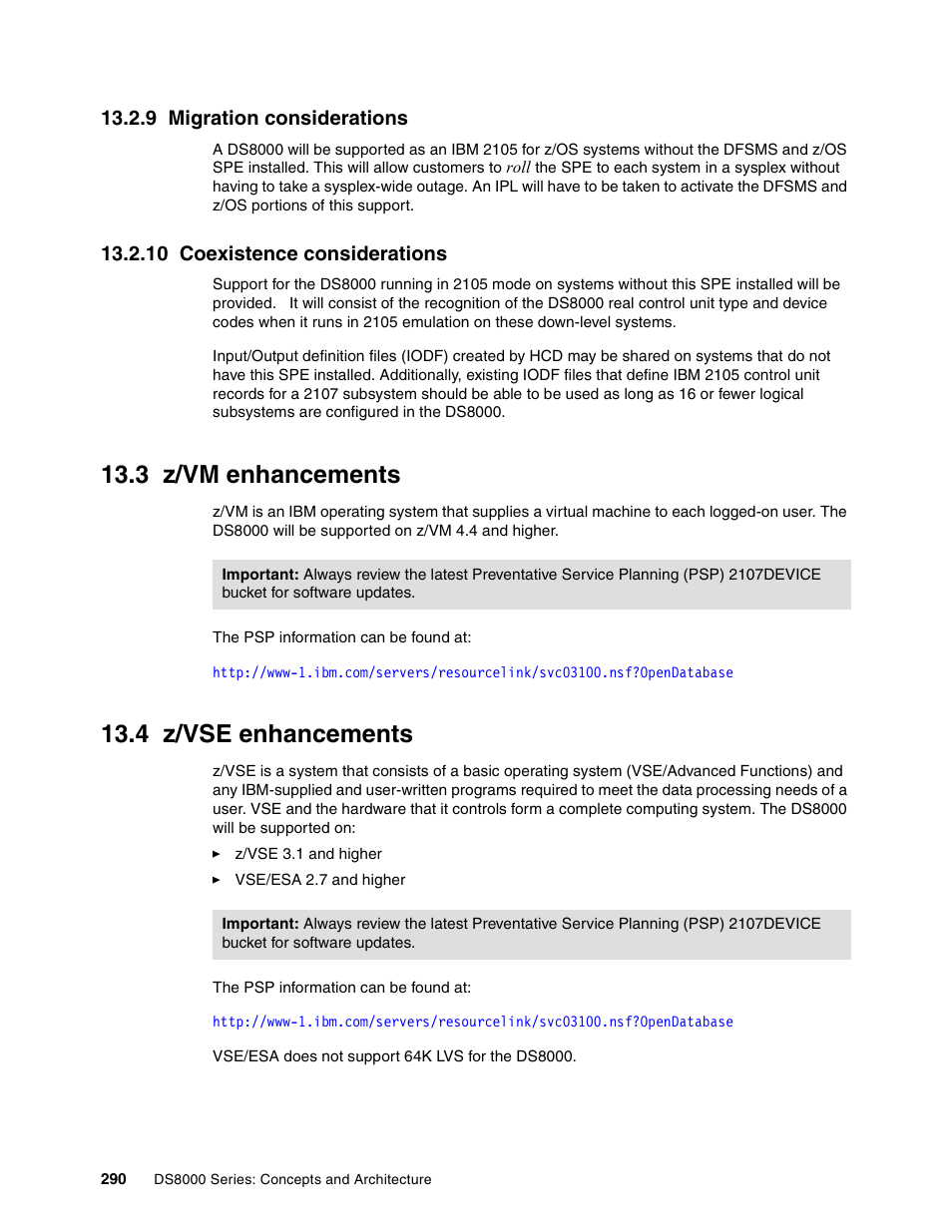 9 migration considerations, 10 coexistence considerations, 3 z/vm enhancements | 4 z/vse enhancements, 3 z/vm enhancements 13.4 z/vse enhancements, Migration considerations, Coexistence considerations | IBM DS8000 User Manual | Page 312 / 450