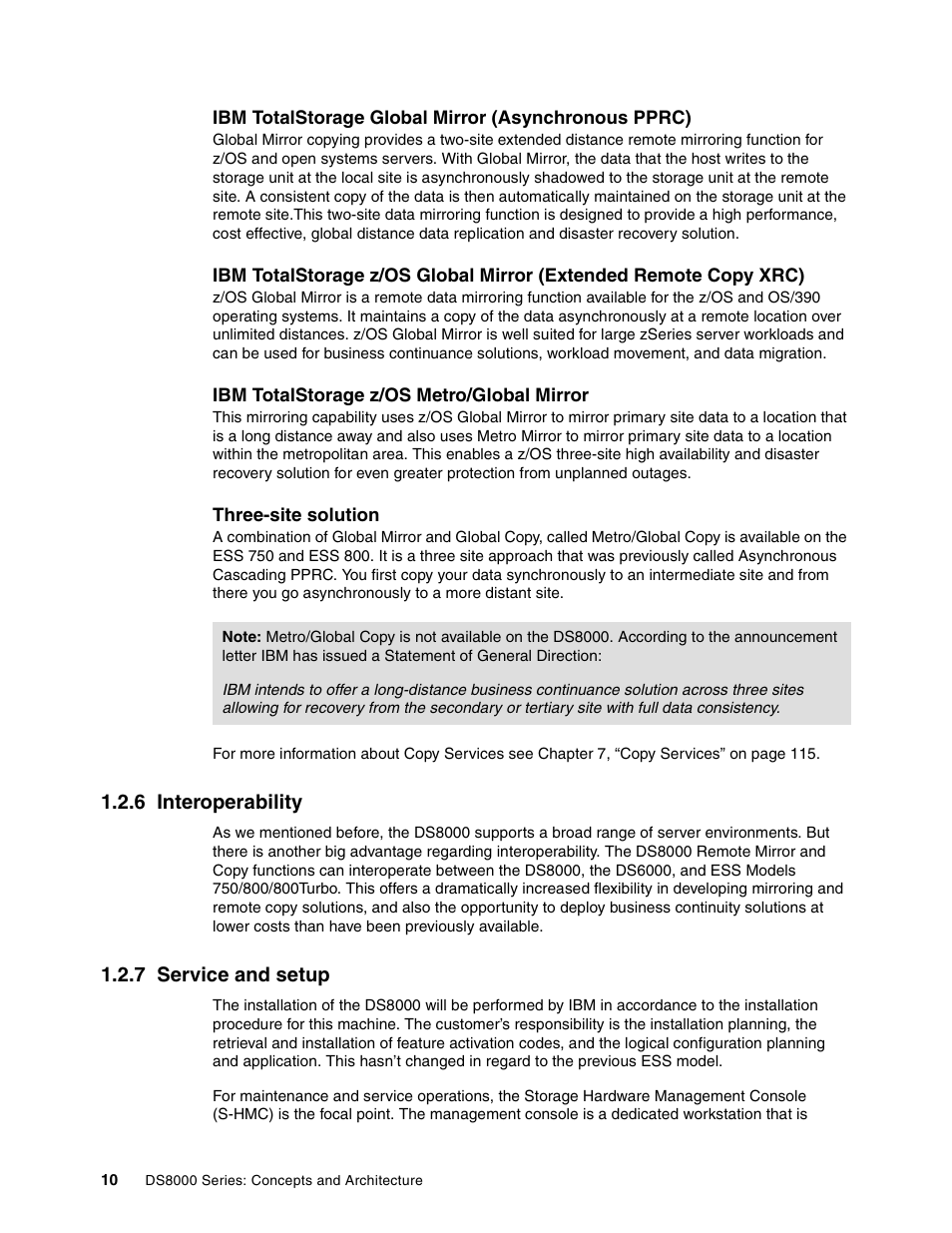 6 interoperability, 7 service and setup, 6 interoperability 1.2.7 service and setup | IBM DS8000 User Manual | Page 32 / 450
